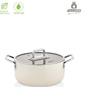 Resim Sera Nova Doğal Seramik Derin Tencere 24 Cm 4.8 Litre - Latte Krem 