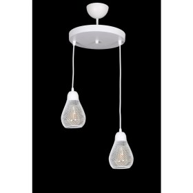 Resim Fer Avize Küçük Rustik Modern Tasarım Beyaz Renk - Cafe - Salon - Yatak Odası - Çocuk Odası Tel 2 Li Avize 