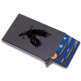 Resim 1pc RFID Engelleme Alüminyum Alaşım Cüzdan, İnce İş Kartı Tutucu ile Otomatik Açılır Mekanizma, Hırsızlığa Karşı Kartal Desenli Metal Kasa Erkek ve Kadınlar İçin 