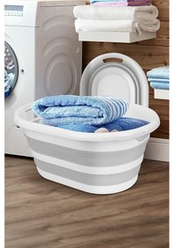 Resim 55 X 35 Katlanabilir Silikon Çamaşır Sepeti - Magic Vip Akordiyon Katlanır Sepet %30 Silikon, %70 P Gri 