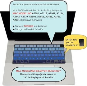 Resim McStorey MacBook Türkçe Q Klavye Koruyucu M1-M5 | A2681 A3113 A3240 A3449 A2442 A3426 A3434 A2485 A3429 | Air 13.6-15.3 Pro 14-16 Neo 13 | Silikon Keyboard Cover Touch ID Lacivert Mavi 