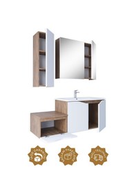 Resim Teta Home Manila 100cm Mdf Banyo Seti + Boy Dolap Kafkas Meşe-beyaz Kafkas Meşe - Beyaz 
