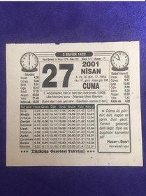 Resim 27 Nisan 2001 Takvim Yaprağı - Nostalji Koleksiyonluk Takvim Yaprağı B 