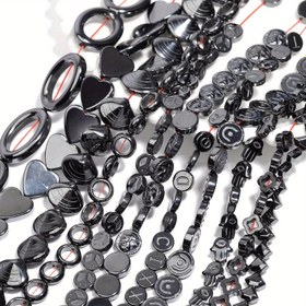 Resim 9 Şekilli Doğal Siyah Hematit Taş Boncuklar Kalp Yuvarlak Düzensiz Gevşek Boncuklar Takı Yapımı DIY Bileklik Küpe için 38.1cm 