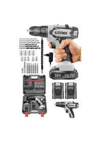 Resim Steiner Kupfer Darbeli 58 V 5 Ah Çift Akülü Vidalama Matkap Gri + 24 Parça Set 