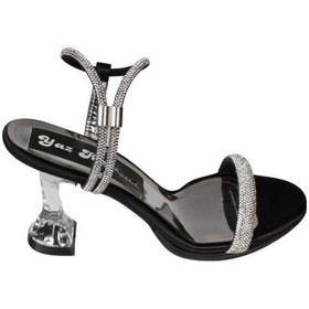 Resim Yazkış Kadın Siyah Gümüş Üzeri Bileği Taşlı Bileği Geçkili 9cm Şeffaf Kadeh Topuk Abiye Ayakkabı Siyah 