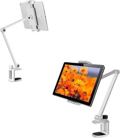Resim Alüminyum Ayarlanabilir Tablet Standı, 360 Derece Döndürülebilir, iPhone/iPad/iPad Mini/iPad Pro 12,9 inç Herhangi Bir Telefon/Tablet 4-13 inç, Ev, Ofis, Mutfak ve Yatak Kullanımına Uygun (Beyaz) 