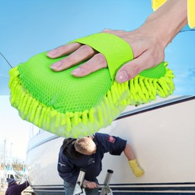Resim 1 adet Tekne/Araba Yıkama Eldiveni Chenille Mikrofiber Yıkama Süngeri Çizik Olmadan, Ultra Emici Mikrofiber Waffle Kurutma Havlusu, Yeşil, 22.99cm*12.98cm*6.99cm 