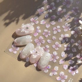 Resim 1 adet 5D Glitter Kabuk Jöle Çiçekleri Tırnak Sanatı Çıkartmaları - Renkli Çiçek Manikür Çıkartmaları Bahar/Yaz için, Kendinden Yapışkanlı Poliüretin Tasarım ile Parıldayan Petallar, Parlak Bitiş, Tırnak Sanatı Dekoru | Canlı Tırnak Tasarımı | Parlak Bitiş Çıkartmaları, Tırnak Süslemeleri 