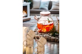 Resim Feyza Design 4 Kişilik Cam Demlik ve Fincan Takımı, 1000 ml ve 250 ml Set 