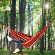 Resim 1 Adet Canlı Çizgili Taşınabilir Hamak - Kolay Kurulum Ağaç Kayışları ile, Hafif ve Dayanıklı %100 Polyester Kamp, Bahçe & Açık Hava Keyfi için - Paskalya, Anneler Günü, Sevgililer Günü İçin Mükemmel Hediye, Sağlam Halat Bağlantılı, Şık Hamak, Yüksek Kaliteli Tekstil, Tatil Hediyeleri 