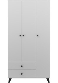 Resim Simple Gardırop 5 Raflı 2 Çekmeceli Tek Askılı 90x44x176 Beyaz Beyaz 