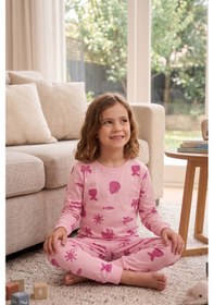 Resim Zuzunga Deniz Temalı Pembe Renk %100 Pamuk Kız Çocuk Pijama Takımı Pudra 
