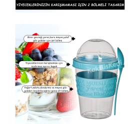 Resim Kaşıklı Diyet Bardağı Taşınabilir Yemek Saklama Yoğurt Kabı Turkuaz 7167651 