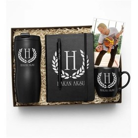 Resim Bk Gift Kişiye Özel İsimli Siyah Termos, 10x15cm Fotoğraf, Kupa, Defter, Tükenmez Kalem Hediye Seti-1 Babalar Günü Hediyesi, Yeni İş Hediyesi, Öğret 