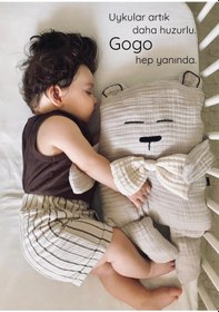 Resim Çocuk Bebek Müslin Uyku Arkadaşı Gogo Panda El Yapımı Büyük Yastık 