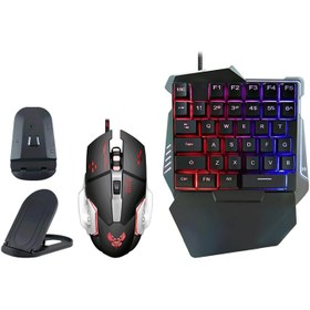 Resim G508 Mobil Oyun Kablolu Klavye Mouse Kombo Paket Seti PUBG Dönüştürücülü Tek El Kullanım Gaming Oyuncu RGB LED Işıklı 