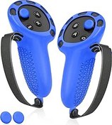 Resim YRXVW Controller Grips Compatible with Oculus/MetaQuest 3 Accessories, Silicone Anti Throw Hand Grips Protective Cover with Adjustable Knuckle Strap for Quest 3 (Blue) 