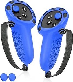 Resim YRXVW Controller Grips Compatible with Oculus/MetaQuest 3 Accessories, Silicone Anti Throw Hand Grips Protective Cover with Adjustable Knuckle Strap for Quest 3 (Blue) 