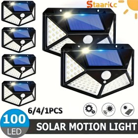 Resim Staaricc 6/4/1parça Güneş Işığı 100 LED 800Mah Hareket Sensörlü Güvenlik Işığı 3 Mod 270° Işık Aralığı Duvar Işığı Güneş Işığı Dış Mekan Bahçe Çit Deck Garaj Aydınlatma 