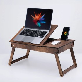 Resim Vigo Wood Katlanır Ayaklı Ayarlanabilir Laptop Sehpası Telefon Bölmeli Bilgisayar Çalışma Sehpası 
