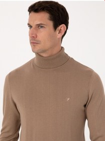 Resim Cacharel Camel Slim Fit Pamuk Karışımlı Balıkçı Yaka Triko Kazak Kahverengi 