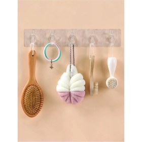 Resim AyrStore 2 Adet Kendinden Yapışkanlı Güçlü Şeffaf 5li Askılık - Kapı Arkası Mutfak Duvar Banyo 