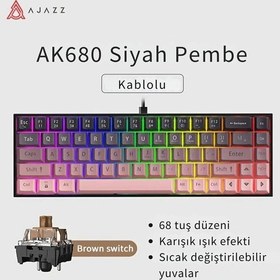 Resim Ak680 Kahverengi Switch Hot-swap Kablolu Mekanik Oyuncu Klavye - Pembe 