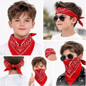 Resim Sylar Kırmızı Kovboy Fuları Çocuk Bandana Western Desenli Boyun Fuları 
