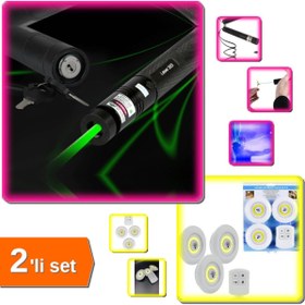 Resim HerEveOyuncak Yeşil Şarjlı Lazer Pointer 2000mw Yakıcı + 3lü Uzaktan Kumandalı Led Spot Lambalar - 2li Set 54SGE1 