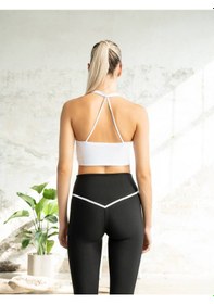 Resim Lismina Sırtı Çapraz Boyundan İp Askılı Kelebek Model Spor Bra - Sporcu Sütyeni Beyaz 