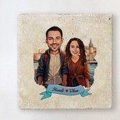 Resim Güzel İstanbul ve Aşkımız Karikatürlü Taş Bardak Altlığı 