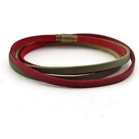 Resim Haki Yeşil Bordo Çift Sira Deri Sarma Erkek Bileklik Bt641 Bronz 