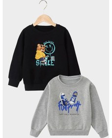 Resim Panios Kids 2'li Smile-footprint Baskılı Erkek Çocuk Gri-siyah Sweatshirt Gri - Siyah 