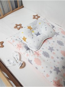 Resim bebek_iklimi Çift Taraflı Alt Açma Minderi Somon ( BAŞ DÜZELTME YASTIĞI ve DİŞ KAŞIYICI AHŞAP HALKA HEDİYELİ ) 