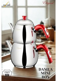 Resim Damla Mini Boy Bakalit Kulplu Çaydanlık Takımı - Kırmızı İnsörtlü Kırmızı 