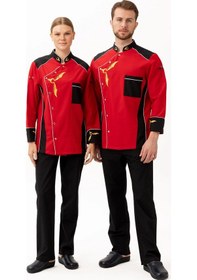 Resim Crenata Şef Aşçı Ceketi Kırmızı-siyah-beyaz 