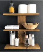 Resim O&Awood Doğal Ahşap Dekoratif Minimal Duvar Rafı,3 Katlı Vintage, Retro A 