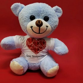 Resim Kalpli Seni Seviyorum Yazılı Tişörtlü Peluş Ayıcık 