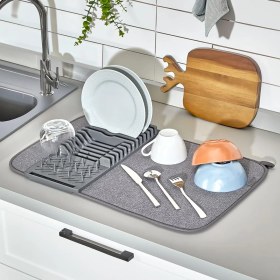 Resim Braventa Collection Tezgah Üstü Bulaşıklık Bulaşık Kurutma Matı Süzgeci Katlanır Plastik Sepeti Kurulama Bezi Örtüsü Kur 
