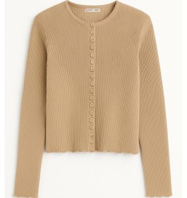 Resim Mixray 6972 Kadın Fitilli Basic Triko Hırka Camel 