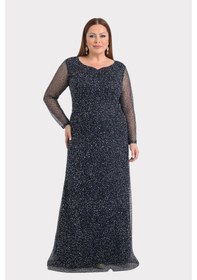 Resim Lilas Xxl Kadın Büyük Beden Kalp Yaka Uzun Kollu Abiye Elbise 9471 Siyah Siyah 