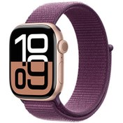 Resim Apple Watch Series 10 GPS 42mm Roze Altın Alüminyum Kasa ve Kırmızı Erik Spor Loop Apple