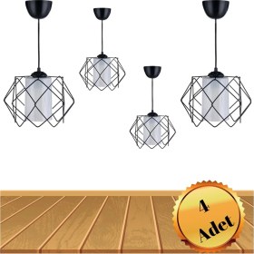 Resim MHK Collection 4 Adet Siyah Tasarım Beyaz Mika Camlı Salon Mutfak Banyo Yatak Odası Çocuk Odası Avize 