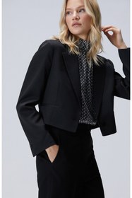 Resim Network Siyah Yün Karışımlı Crop Blazer Ceket 