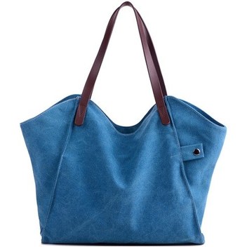 Kadın Kanvas Omuz Çantası Çanta Çok Cepli Vintage Tote Mavi Mavi