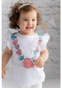 Resim Zeyland Kız Bebek Deniz Kabuğu Baskılı Kolları Fırfırlı T-Shirt-Beyaz 