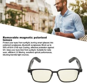Resim Dahili Mikrofonlu Akıllı Gözlük Dokunmatik Kontrol Ses Kontrolü IPX4 Su Geçirmez Akıllı Gözlük Çıkarılabilir Manyetik Lens (Polarize Lensli Gece Görüş Lensleri) 