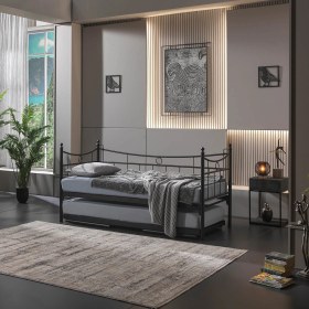 Resim Unimet Daily Yavrulu Karyola Daybed Tek-Çift Kişilik Metal Karyola Siyah 