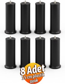 Resim Badem10 Keson 8 Adet 15 cm Siyah Plastik Mobilya Baza Tv Ünitesi Yükseltme Ayağı Robot Süpürge Uyumlu 